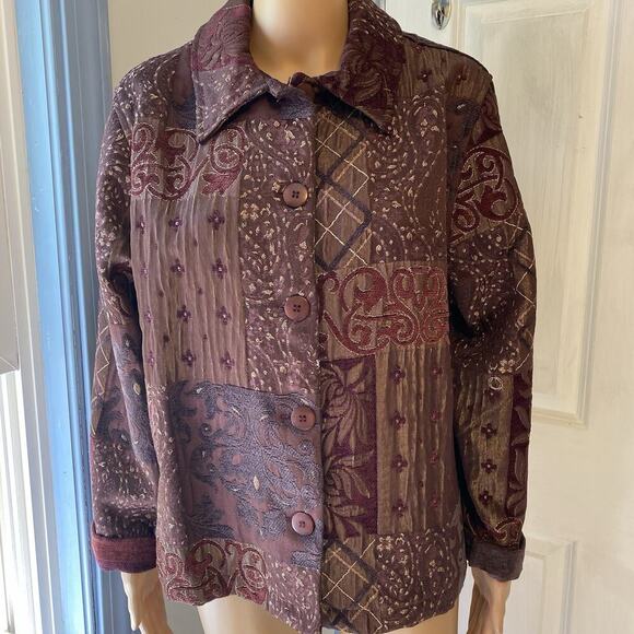 ColdwaterCreek Women M Multi Texture Woven ButtonUp Tapestry Jacket Church - Picture 1 of 8